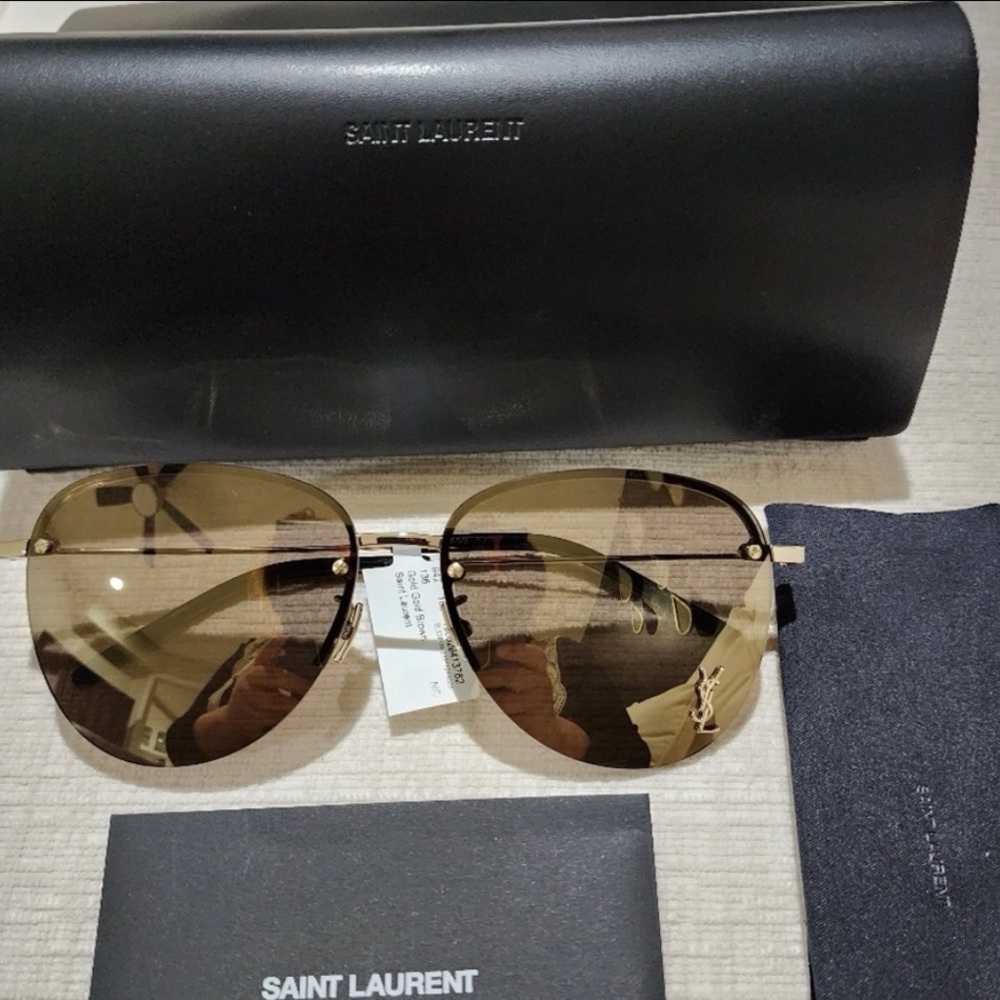 Yves Saint Laurent Gold and Black Aviator Sunglasses